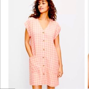 NWT Loft LOU & GREY Neon Pink Linen Gingham Dress